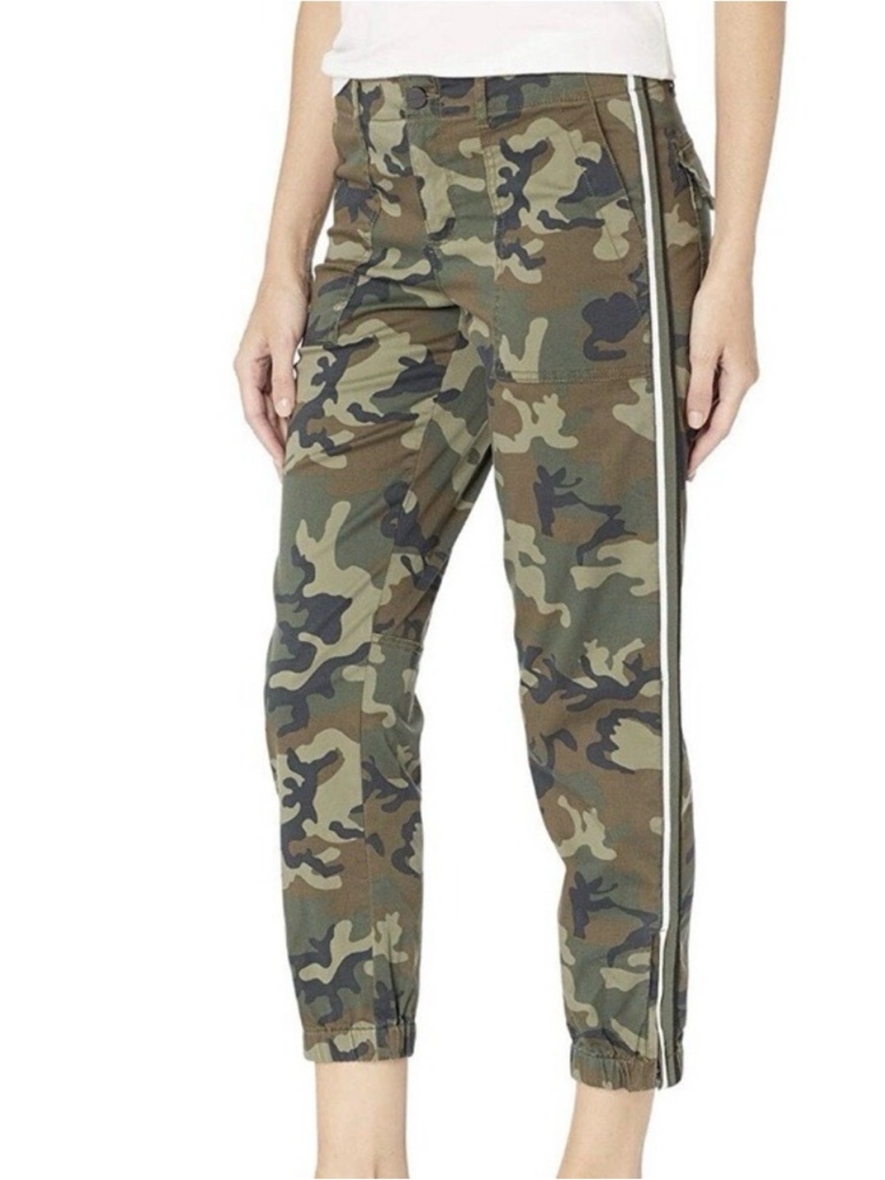 Sanctuary Green Camo Pants with Side Stripe